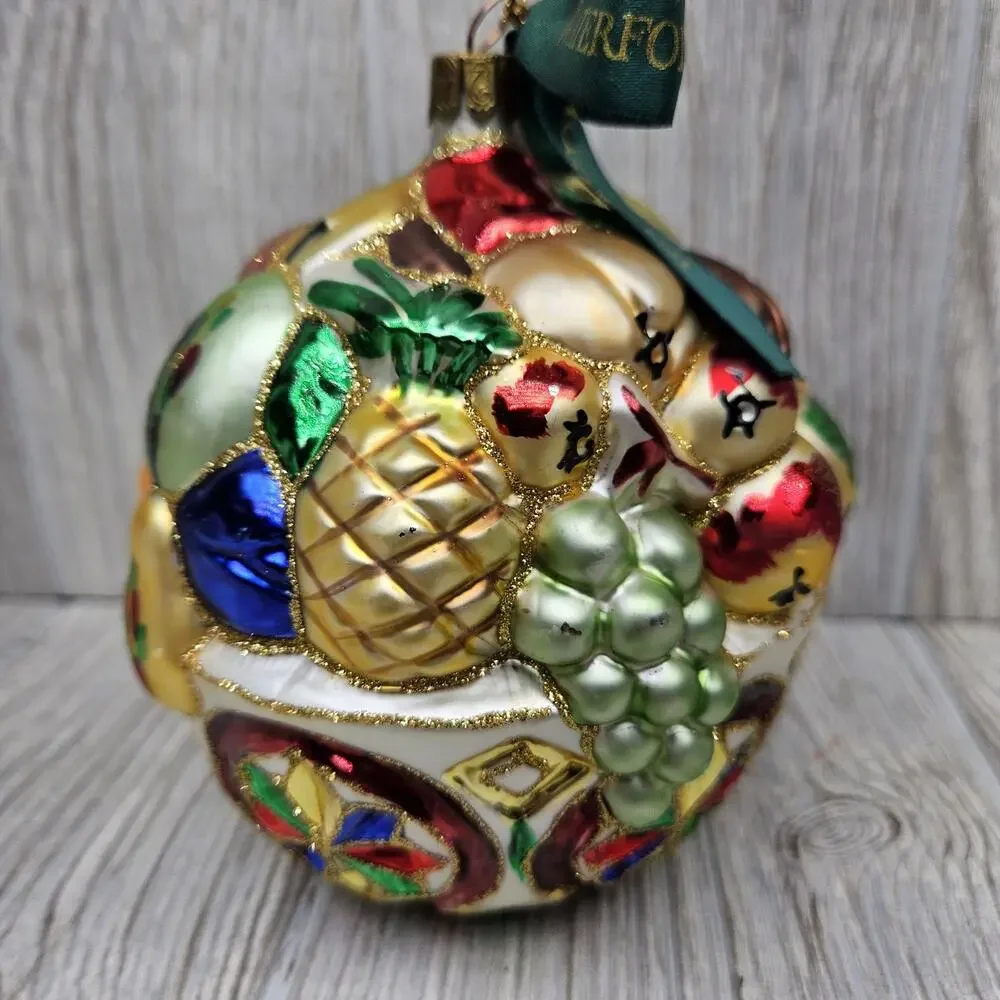 Waterford Glass Ornament Fruit Bowl Hand Painted Holiday Decor Ribbon 5 Inch Art